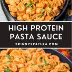 high protein pasta sauce in two black bowls