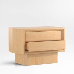 a small wooden table with two drawers on one side and an open drawer on the other