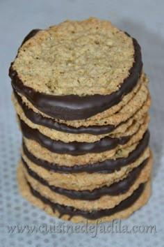 chocolate covered cookies stacked on top of each other