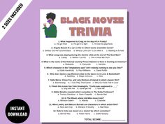 a black movie trivia is shown on a purple background