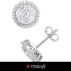 in stock Macy's Cubic Zirconia Diamond Earrings For Anniversary, Classic Macy's Jewelry With Halo Design, Macy's Round Diamond Earrings With Prong Setting, Macy's Diamond Earrings With Prong Setting, Sterling Silver Cluster Earrings With Halo Setting, Classic Halo Design Earrings By Macy's, White Gold Sterling Silver Cluster Earrings, Macy's Round Cubic Zirconia Earrings, Macy's Silver Cubic Zirconia Earrings