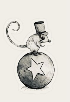 a drawing of a mouse sitting on top of a ball with a star in it