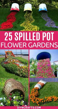 several different types of flower gardens with text overlay that reads 25 spied pot flower gardens