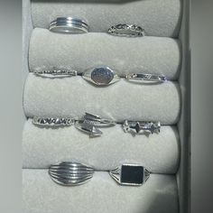 Set Of 10 Rings Black Sterling Silver Stackable Rings For Gift, Sterling Silver Multi-stone Crystal Ring For Formal Occasions, Green Dome, Gold High Heels, Tartan Plaid Scarf, Tortoise Sunglasses, Knit Wrap, Crazy Socks, Earmuffs