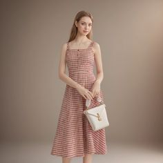 Olivia Mark - Chic Plaid Halter Dress - Elegant Holiday Attire Holiday Attire, Vacation Dresses, Dress Elegant, Checkered Pattern, Types Of Skirts, Olivia Mark, A Line Skirt, Types Of Collars, Elegant Dresses