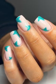 Cute & Beautiful Short Nail Design Ideas | Nails | Nail Design | Short Nails Star Nail Designs, Star Nail Art, Fingernail Designs, Nail Techniques, Turquoise Glitter, Nail Designs Valentines, Polish Ideas