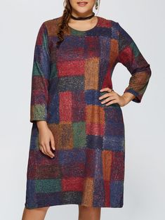 Colormix Plus Size Plaid Baggy Dress Nextmia Purple Sweater Dress, Baggy Dresses, Plus Size Plaid, Pockets Design, Fitted Mini Dress, Trendy Plus Size Clothing, Gingham Dress, Plus Size Maxi Dresses, Dresses To Wear To A Wedding