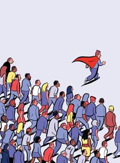 a crowd of people standing in the shape of a man with a red cape on his head