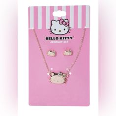 Nwt Hello Kitty Matching Necklace And Earrings Set White Hello Kitty Necklace For Gift, Hello Kitty Friend Ship Necklace, Hello Kitty Earring Set, Hello Kitty Matching Necklaces, Cute Hello Kitty Silver Necklace, Kawaii Necklace, Hello Kitty Keychain, Hello Kitty Jewelry, Vintage Choker Necklace