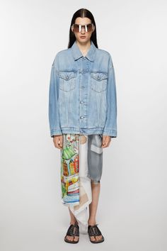 <div>Denim jacket is cut to an oversized unisex fit with dropped shoulders, extra long sleeves and a hip length. Crafted from non-stretch denim in a light blue wash.</div> Light Wash Relaxed Fit Recycled Denim Jacket, Light Wash Relaxed Fit Denim Jacket In Recycled Denim, Oversized Light Wash Denim Jacket For Spring, Relaxed Fit Light Wash Recycled Denim Jacket, Oversized Light Wash Summer Outerwear, Spring Light Wash Recycled Denim Outerwear, Oversized Blue Cotton Denim Jacket, Oversized Medium Wash Recycled Denim Jacket, Oversized Acid Wash Denim Outerwear