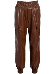 chocolate brown elasticated waistband two side slit pockets two side cargo pockets elasticated ankles Trendy Joggers, Vegan Leather Pants, Skirt Coverup, Cinq A Sept, Simple Fits, Short Denim Skirt, Pants Details, Evening Tops, Denim Outerwear