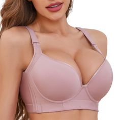 PRICES MAY VARY. 3D Padded molded cups designed can help to push up your cleavage extra lift and supports. Underwire and Soft cotton lining give you 24 hours comfort . U back smoothing bra is designed to hide your back fat, allowing you to confidently wear it all day long. Widen straps and underband prevent band from riding up and relieve your stress. Four Rows Four Hook & Eye / Seamless / Adjustable straps/Underwire No Underwire Bra, Best Push Up Bra For Plus Size, Push-up Bra, Best Push Up Bra, Mirror Bra Pictures, Push Up Bra Pattern, Women In Bras, Bra For Big Cup, Pinterest Models