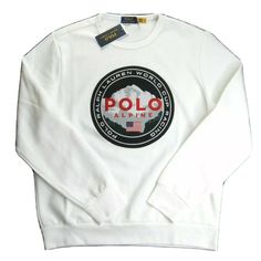 Polo Ralph Lauren Men's White M Alpine Racing Double Knit Pullover Sweatshirt New Multiple Sizes White Crew Sweatshirt With Logo, White Crew Sweatshirt With Logo Detail, White Logo Print Sweater For Fall, White Crew Neck Sweatshirt With Logo, White Logo Print Sweater For Winter, White Sweater With Logo Print For Winter, Sporty White Sweater With Logo Detail, Winter White Logo Print Sweater, Winter White Sweater With Logo Print