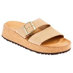 Papillio By Birkenstock Almina Nubuck Platform Sandal Slide Into The Luxe Almina Platform Sandal And Show Your Feet Some Love. The Classic Birkenstock Contoured Cork Footbed Supports The Arches And Cradles The Heel For All-Day Comfort. Details Color Choices: Upper: Leather Design: 2-Band Slide Sandal With Adjustable Buckle Toe Type: Open, Round Back: Open Lining: Leather Footbed: Original Birkenstock Molded Cork/Latex Contoured Footbed With Deep Heel Cup, Arch Support, Toe Bar Sole: Treaded Manm Natural Leather Wedge Sandals With Cushioned Footbed, Summer Suede Clogs With Buckle Closure, Beach Suede Platform Footbed Sandals, Suede Footbed Sandals With Textured Footbed, Summer Suede Platform Footbed Sandals, Suede Platform Footbed Sandals For Spring, Spring Suede Platform Footbed Sandals, Slip-on Suede Platform Sandals, Platform Slip-on Suede Sandals