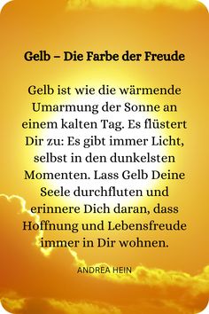 an orange sky with clouds and the words gelb - die farbe der freude