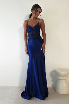 Highlights Gorgeous mermaid glitter gown with stunning embellished bust Padded bust Sizing The model is 5'10 and wears UK size 8 / S / US size 4 Fit & Fabric Made from 100% Polyester Rear zipper Double lined Length from top of bust to hem: 155cm Stretch: 5/10 Perfect for Debs and Proms Formal Events Midnight Blue Dress Formal, Dark Blue Formal Dresses, Sparkly Blue Prom Dress, Navy Blue Prom Dresses Long, Long Royal Blue Dress, Prom Dress Dark Blue, Midnight Blue Prom Dresses, Formal Dresses Tight, Debs Dresses