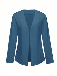 Dusty Blue Casual Collar Long Sleeve Knitted Fabric Plain Regular Embellished Medium Stretch  Women Clothing Open Front Blazer, Printed Sleeveless Top, Slim Fit Top, Elegant Dresses Long, Embroidered Shorts, Women Midi, Business Suit, Dark Jeans, Pajama Set Women