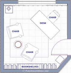 a floor plan for a bedroom with furniture