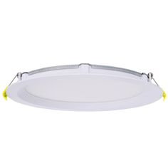 a white ceiling light with yellow trim