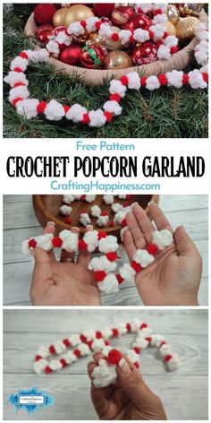 crochet popcorn garland is an easy christmas craft for kids to make