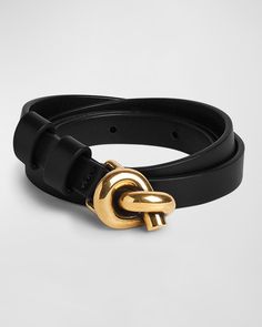 Bottega Veneta Knot Buckle Leather Belt | Neiman Marcus Belt Knots, Womens Designer Belts, Leather And Brass, Shoe Wishlist, Luxury Belts, Beautiful Belts, Designer Belt, Bottega Veneta Belt, Designer Belts