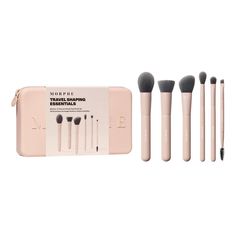 Apply, sculpt, and build precisely with the Morphe Travel Shaping Essentials Bamboo- & Charcoal-Infused Travel Brush Set. This six-brush curation is designed to offer maximum self-expression with minimum effort on the go. Each brush is crafted with bamboo- and charcoal-infused bristles that are known to have antibacterial benefits; technique-enhancing head densities and shapes; and easy-to-stow wooden handles. Also includes a quick-clean, coordinating silicone brush bag. Travel Brush, Vegan Art, Travel Makeup Brushes, High Shine Lip Gloss, Brow Mascara, Pigmented Lips, Morphe Brushes, Makeup Must Haves, Silicone Brush