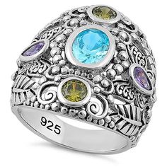 Top of ring height: 23.7mm

Band width: 14.3mm

Shank width: 4.8mm



Stone material: blue, yellow & purple cubic zirconia

Center stone size: 8mm X 6mm

Stone shape: round, pear, & oval cut

Center stone carat weight: 1.21 ct

Total number of CZ stones: 4

Stone setting: inlay setting



Metal: 925 sterling silver

Plating: rhodium plated

Finish: high polish Middle Finger Ring, Sterling Silver Cat, Necklace For Girlfriend, Blue Topaz Stone, Jewelry Style, Celtic Jewelry, Mens Pendant, Cz Ring, Sterling Silver Cross