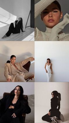 several different pictures of women in black and white