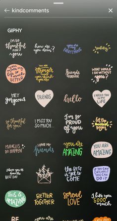 chalkboard stickers with words and phrases on the back of it, in different colors