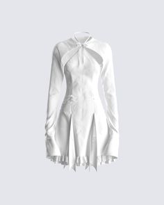 Put them on cloud 9 with this white dress and shrug, constructed from a cotton poplin material, and complete with a front halter tie, handkerchief skirt, and ruffle hem ☁️ Always gotta leave your best impression 💅🏼 Dress Shrug, White Dress Outfit, Shrug For Dresses, Aleister Crowley, Mode Inspo, 가을 패션, Stage Outfits, Mode Inspiration, Lookbook Outfits