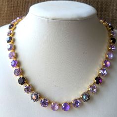 Listing Is For A Gold Plated Necklace Featuring Several Shades Of Purple Swarovski Crystals. Swarovski Xirius Crystal Necklace Is 18 To 18.5 Inches. Lobster Claw. 33 Cup Necklace In Brass. This Is Handmade By Me, And Necklace And Earrings Are New, Never Been Used. These Are True Crystals Made In Austria, And Will Last For Life. The Cost Of Each Crystal Is Pricey, And They Are Not Bought In Bulk, They Are Picked By The Dozens. The Quality Of The Crystals Reflect The Price Initial Heart Necklace, Handmade Crystal Necklace, Wire Wrapped Gemstones Pendant, St Christopher Pendant, Crystals Swarovski, Crystals Necklace, Tiered Necklace, Green Beaded Necklace, Ice Crystals