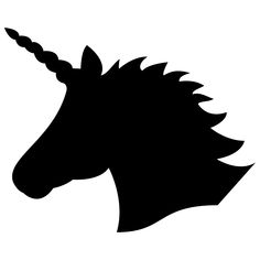 a black and white silhouette of a unicorn's head with long manes on it