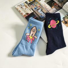 Meias Saturno e Foguete Sock Drawer, Novelty Socks, Colorful Socks, Designer Socks