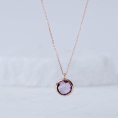 Amethyst necklace in 14K solid rose gold. A dainty natural purple amethyst necklace for women also available in yellow gold or white gold. It is the birthstone of February. The best gift for her. 100% handcrafted with love! D E T A I L S ● Metal: 14K solid gold, 14K white gold or 14K rose gold ● Gemstone: Amethyst, round briolette cut ● Stone Diameter: 10mm (0.4in) ● Length: 39cm (15.5in) to 47cm (18.5) H O W ∙ T O ∙ O R D E R Choose from the drop down menu the available options (Metal-Length) a Fine Jewelry Rose Gold Amethyst Necklaces, Fine Jewelry Rose Gold Amethyst Necklace, Elegant Rose Gold Amethyst Necklace, Formal Rose Gold Amethyst Necklace, Elegant Purple Necklace With Delicate Chain, Fine Jewelry Amethyst Round Pendant Necklace, Amethyst Round Pendant Necklace In Fine Jewelry Style, Fine Jewelry Amethyst Necklace With Round Pendant, Elegant Amethyst Birthstone Necklace With Round Pendant