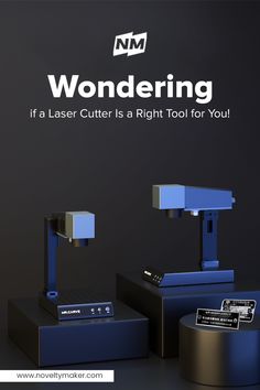 an advertisement for laser cutters is shown in blue and black colors with the words wondering on it