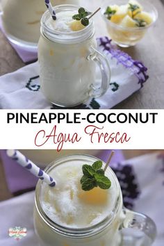 pineapple - coconut agua fresca in mason jars