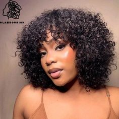 200% Density Kinky Curly Wig With Bangs Machine Made Short Bob Human Hair Wigs For Black Women Afro Kinky Curly Wigs Human Hair - AliExpress Bob Riccio, Bob Wigs With Bangs, Affordable Human Hair Wigs, Curly Bob Wig, Best Lace Wigs, Wigs Cosplay, Textured Curly Hair, Curly Bob Wigs, Cheap Wigs