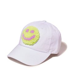 White cap with a tufted happy face, mushroom, or yin-yang design.  Handmade by me and my team in the USA. 🙂 Yin Yang Designs, White Caps, Happy Face, Present Gift, Dad Hat, Adjustable Hat, Neon Yellow, Hat Cap, White Shop