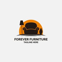 the logo for a furniture store with a chair and lamp on it's side