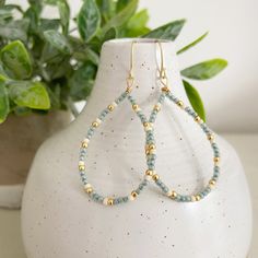 Blue Beaded Earrings, Teardrop Hoops, Seed Bead Jewelry, Tiny Beads Blue Gold, Dainty Earrings Seed Bead Teardrop Earrings, Blue Beaded Earrings, Polymer Clay Ring, Tiny Beads, Earrings Teardrop, Long Tassel Earrings, Jewelry Essentials, Bead Jewelry, Mirror Mirror