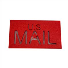 a red us mail sign on a white background