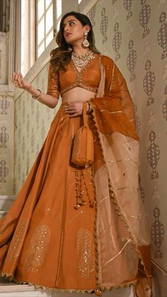 Bunaai Dress, Orange Lehenga, Latest Bridal Lehenga, Indian Bride Outfits