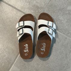 White Strap With Brown Insole Paux Birkenstocks Haven’t Worn Them Brand New Got As A Gift, Doesn’t Fit Shein Shoes, Women's Shoes Sandals, Birkenstock, Shoes Sandals, Size 7, Women Shoes, Sandals, Brand New, Women Shopping