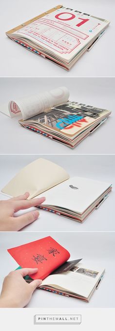 three different views of an open book with writing on it