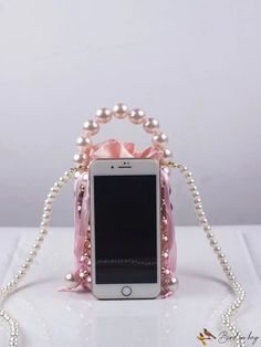 BirdinBag - Chic Faux Pearl Bucket Bag - Exquisite Design & Timeless Elegance Pink Handheld Phone Bag Gift, Pink Handheld Phone Bag For Gift, Elegant Pink Phone Bag With Removable Pouch, Pink Mobile Phone Evening Pouch Bag, Elegant Pink Shoulder Phone Bag, Elegant Shoulder Phone Bag As Gift, Pink Pouch Bag With Pearl Handle, Pink Rectangular Shoulder Bag With Pearl Handle, Pink Handheld Evening Bag For Mobile Phone