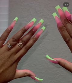 Green French, Acrylic Nails Coffin Pink