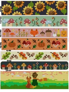 four rows of different colored tapes with animals and flowers on them, each in different colors