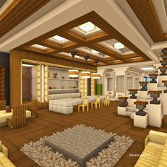 Minecraft New Jersey Mansion Download link in bio. Minecraft House Floor Designs, Minecraft Hotel Lobby Ideas, Minecraft Modern House Interior, Ceiling Design Minecraft, Minecraft Hotel Lobby, Minecraft Interior Design Modern, Minecraft Office Interior, Minecraft Bar Ideas, Minecraft Hotel Room