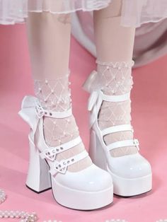 Cute White Party Heels, Cute White Heels For Party, Party Heels With Ruffles And Round Toe, Spring Ruffle Detail Round Toe Heels, Painted Canvas Shoes, Pretty Heels, Pretty Shoes Sneakers, Cute Shoes Heels, Christmas Shoes