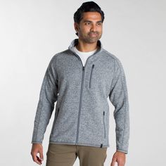 Ash & Erie Heather Grey Full-Zip Jacket Fleece for Short Men   Fleece Athleisure Joggers, Straight Fit Pants, Merino Sweater, Stand Up Collar, Chino Jeans, Casual Sweaters, Sweater Knit, Chino Shorts, Sweater And Shorts